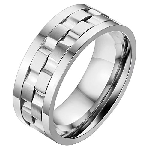 OIDEA Herren Drehbarer Ring Silber: Spinner Fingerring Fidget Anxiety Ring Herrenring aus Edelstahl Bandring Geschenk für Männer Junge Größe 62 (19.7) von OIDEA