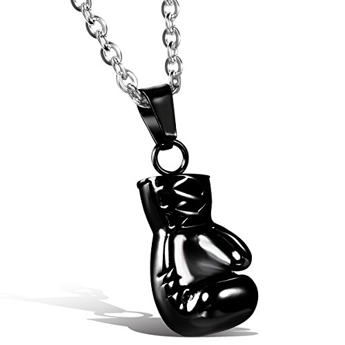 OIDEA Herren Halskette mit Boxhandschuh Edelstahl: Schwarz Herrschsüchtige Boxandschuhe Anhänger Punk Rock Box Kette Handschuhe mit O Kette Geschenk für Männer Junge von OIDEA
