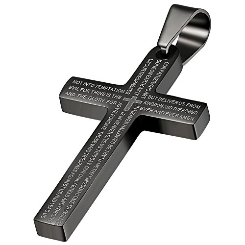 OIDEA Herren Halskette mit Kreuz Bibel Anhänger: aus Edellstahl Englische Bibel Kreuzkette mit O Kette Schwarz Religiöses Schmuck Geschenk für Männer jungen von OIDEA