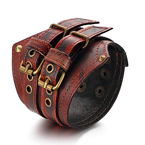 Herren Armband Leder Armband schwarz, Breite Geflochten Lederarmband Surferarmband Armreifen, verstellbar (Verstellbar Armband) (breite braun Armband) von OIDEA