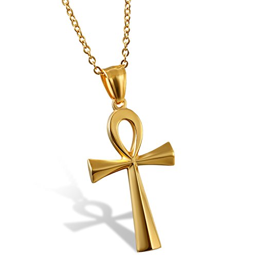 OIDEA Muttertagsgeschenke Kreuzanhänger Edelstahl Kreuz Halskette gold für Herren Damen vintage Ägypten Kreuz Kette 50CM von OIDEA