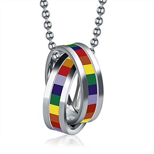 OIDEA Unisex Edelstahl Anhänger Dopplte Ringe Halskette Regenbogen Homosexuell LGBT Gay & Lesbian Pride Herren Damen mit 60.5cm Kugel Kette von OIDEA