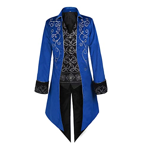 Oiefeen Mittelalter Steampunk Smoking Performance Kostüm Halloween Herren Kleidung Gothic Jacke, Blau, 4XL Oiefeen Mittelalter Steampunk Smoking Performance Kostüm Halloween Herren Kleidung Gothic Jacke, Blau, 4XL von Oiefeen
