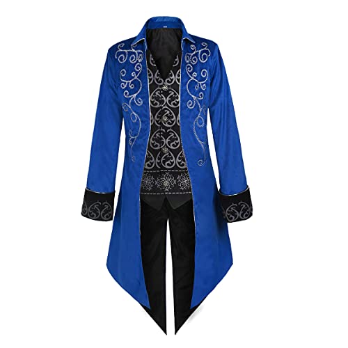 Oiefeen Mittelalter Steampunk Smoking Performance Kostüm Halloween Herren Kleidung Gothic Jacke, Blau, XXX-Large von Oiefeen