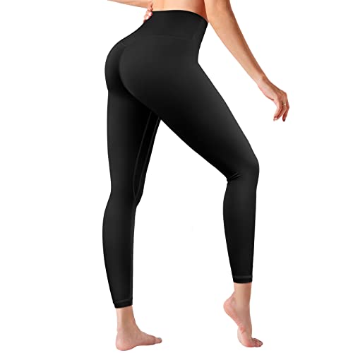 Oielai Leggings für Damen High Waist, Weiche Push Up Leggings Yoga Lange Leggings Slim Sports Leggins mit Innentasche, Schwarz, S von Oielai