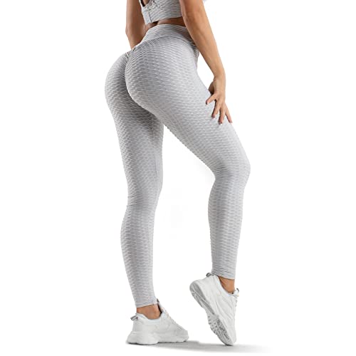 Oielai Tik Tok Damen Sport Leggings, High Waist Push Up Boom Booty Leggings mit Bauchkontrolle, Lange Sporthose Fitnesshose Yoga Leggings für Damen Mädchen, Grau, XL von Oielai