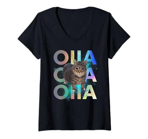 Damen Funny OIIA OIIA Spinning-Katze Meme Funny Brainrot Ethel Space T-Shirt mit V-Ausschnitt von Oiia Cat Meme Funny Spinning Cat Meme Kitten Co