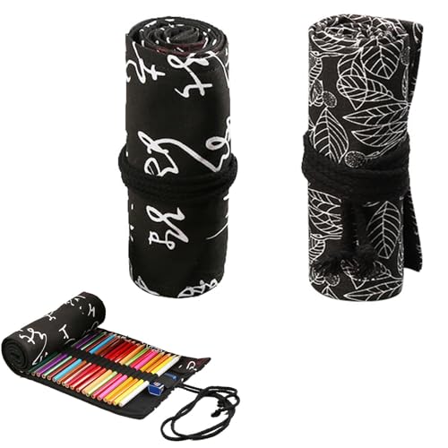 Oiieco 2er Set Roll Up Pencil Case, 36-Loch Stifte Etui Aus Canvas, Waschbar & Robust, Künstler Stifterolle Für Schule, Büro, Zeichnen & Malen (Schwarz) von Oiieco