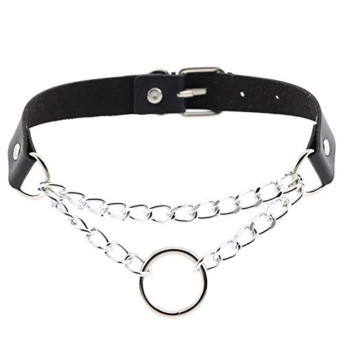 Oikabio Halskette Punk Harajuku Schwarz Goth Kette Silber Farbe Gothic Choker für Damen Choker Mädchen Dunkler Schmuck, Leder von Oikabio