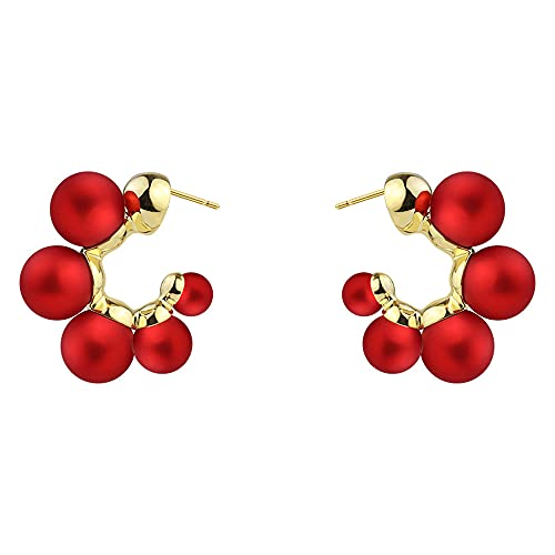 Oikabio Rote Perlen Ohr Ringe Elegante Metall Eingelegte Perlen Ohr Ringe für Frauen Mode Schmuck Luxus Hochzeit von Oikabio