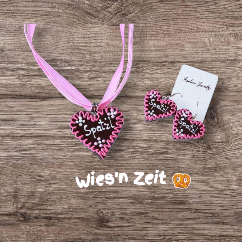 Oktoberfest Dirndlkette Trachtenkette Herz Mit Passenden Ohrringen in Braun Pink Aufschrift "Spatzl Und Pinken Halsband Oktoberfest Dirndlkette Trachtenkette Herz Mit Passenden Ohrringen in Braun Pink Aufschrift "Spatzl Und Pinken Halsband von OisfuerDibyGaby