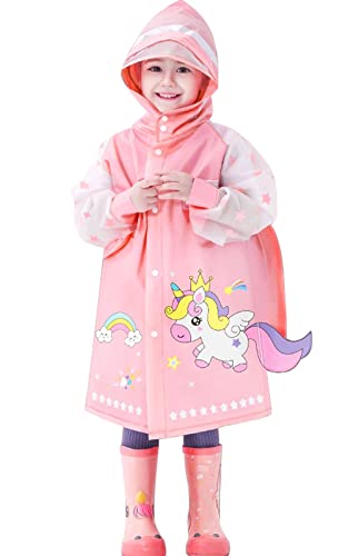 Ojostern Regencape Kinder Schulranzen Regenponcho Wasserdicht für Kinder Mädchen für Jungen mit Ärmel mit Rucksack mit Reflektoren Mehrweg Rosa 2XL von Ojostern