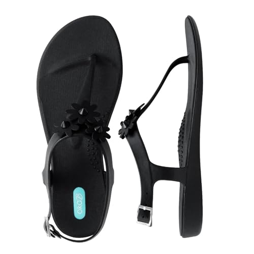 Oka-B Carson Marni Damen Zehensandalen aus Kunstleder, florales Design, flach, T-Riemen, Lakritze, 37.5 EU Oka-B Carson Marni Damen Zehensandalen aus Kunstleder, florales Design, flach, T-Riemen, Lakritze, 37.5 EU von Oka-B