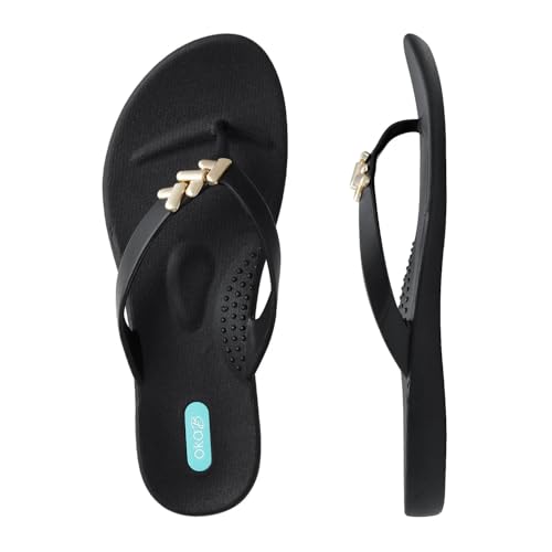 Oka-B Damen Bonnie Brushed Gold Arrow Flip Flop Sandalen, Lakritze, 36 EU Oka-B Damen Bonnie Brushed Gold Arrow Flip Flop Sandalen, Lakritze, 36 EU von Oka-B