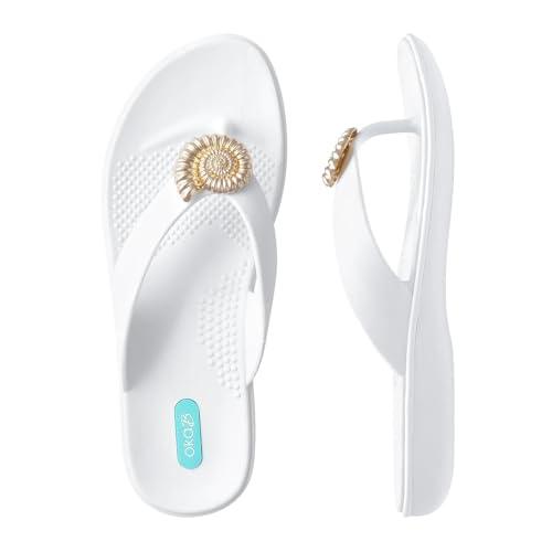 Oka-B Damen Elle Calypso Flip Flop Sandale mit spiralförmigen Muschelanhängern, Salz, 10-11 Oka-B Damen Elle Calypso Flip Flop Sandale mit spiralförmigen Muschelanhängern, Salz, 10-11 von Oka-B