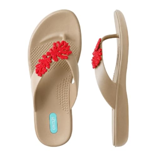 Oka-B Damen Elle Cove Flip Flop Sandale mit roten Korallen Charms, Chai, 6.5-7.5 Oka-B Damen Elle Cove Flip Flop Sandale mit roten Korallen Charms, Chai, 6.5-7.5 von Oka-B