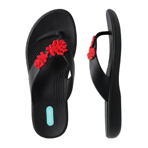 Oka-B Damen Elle Cove Flip Flop Sandale mit roten Korallen Charms, Lakritze, 5-6 von Oka-B