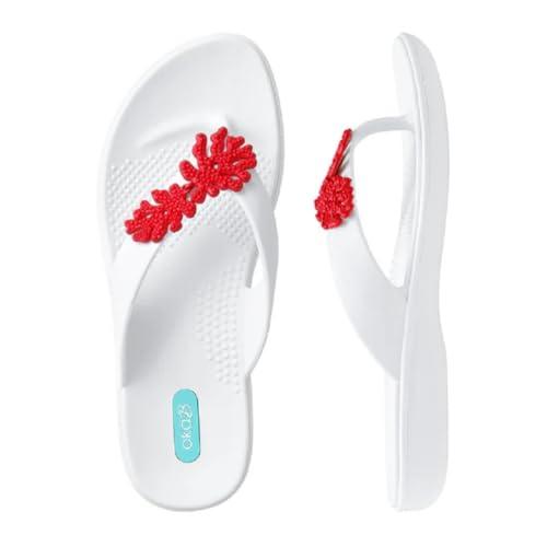 Oka-B Damen Elle Cove Flip Flop Sandale mit roten Korallen Charms, Salz, 5-6 Oka-B Damen Elle Cove Flip Flop Sandale mit roten Korallen Charms, Salz, 5-6 von Oka-B