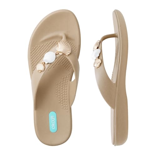 Oka-B Damen Elle Kalea Flip Flop Sandale mit Muschel-Charms, Chai, 6.5-7.5 Oka-B Damen Elle Kalea Flip Flop Sandale mit Muschel-Charms, Chai, 6.5-7.5 von Oka-B