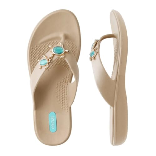 Oka-B Damen Elle Lizzie Flip Flop Sandale mit Meeresschildkröte Charms, Chai, 6.5-7.5 von Oka-B