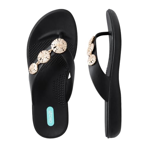 Oka-B Damen Elle Melanie Flip Flop Sandale mit Sand Dollar Charms, Lakritze, 8-9 Oka-B Damen Elle Melanie Flip Flop Sandale mit Sand Dollar Charms, Lakritze, 8-9 von Oka-B