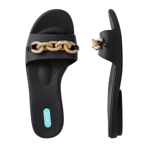 Oka-B Damen Grace Shay Slip-On Slide Sandale mit Kettenanhängern, Lakritze, 5-6 von Oka-B