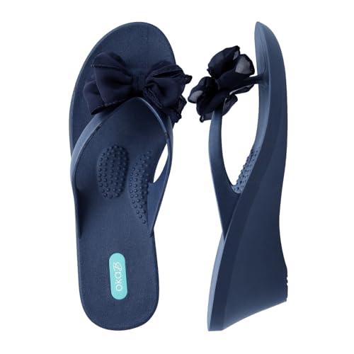 Oka-B Damen Kylie Evelyn Flip Flop Keilsandalen mit Schleife, Saphir, 8-9 von Oka-B