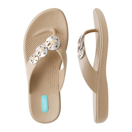 Oka-B Damen Mellita Gold Sand Dollar Flip Flop Sandalen, Chai, 6.5-7.5 Oka-B Damen Mellita Gold Sand Dollar Flip Flop Sandalen, Chai, 6.5-7.5 von Oka-B