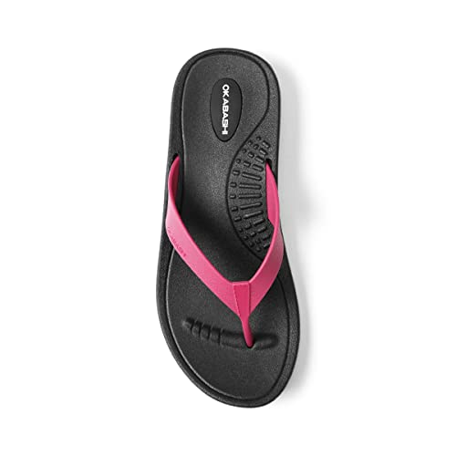 OKABASHI Breeze Flip-Flop für Damen, konturiertes Fußbett mit Fußgewölbeunterstützung für ganztägigen Komfort, rutschfest und wasserdicht, nachhaltig hergestellt in den USA, Schwarz/Pink, Large OKABASHI Breeze Flip-Flop für Damen, konturiertes Fußbett mit Fußgewölbeunterstützung für ganztägigen Komfort, rutschfest und wasserdicht, nachhaltig hergestellt in den USA, Schwarz/Pink, Large von Okabashi