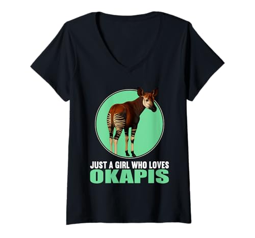 Damen Just a Girl who Loves Okapis Okapi T-Shirt mit V-Ausschnitt von Okapis Okapi Tier Shop