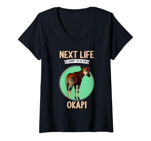 Damen Okapis Next Life i Want to be an Okapi T-Shirt mit V-Ausschnitt von Okapis Okapi Tier Shop