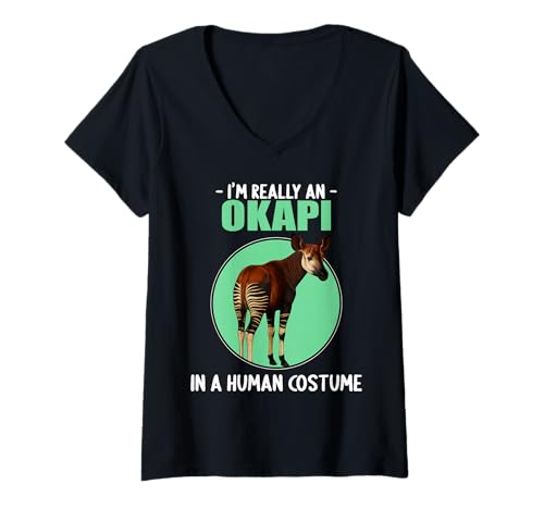 Damen Okapis Okapi T-Shirt mit V-Ausschnitt Damen Okapis Okapi T-Shirt mit V-Ausschnitt von Okapis Okapi Tier Shop