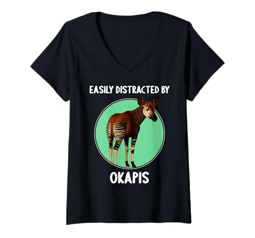 Damen Okapis Okapi T-Shirt mit V-Ausschnitt Damen Okapis Okapi T-Shirt mit V-Ausschnitt von Okapis Okapi Tier Shop