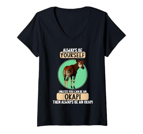 Damen Okapis Okapi T-Shirt mit V-Ausschnitt Damen Okapis Okapi T-Shirt mit V-Ausschnitt von Okapis Okapi Tier Shop