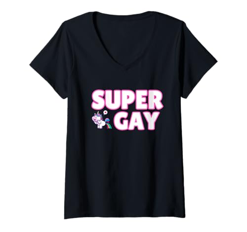 Damen Super Gay Regenbogen Einhorn Shirt Lustiges Pride Shirt für LGBTQ T-Shirt mit V-Ausschnitt Damen Super Gay Regenbogen Einhorn Shirt Lustiges Pride Shirt für LGBTQ T-Shirt mit V-Ausschnitt von Okay To Be Yourself Day