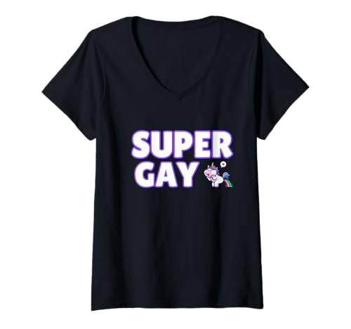 Damen Super Gay Regenbogen Einhorn Shirt Lustiges Pride Shirt für LGBTQ T-Shirt mit V-Ausschnitt Damen Super Gay Regenbogen Einhorn Shirt Lustiges Pride Shirt für LGBTQ T-Shirt mit V-Ausschnitt von Okay To Be Yourself Day