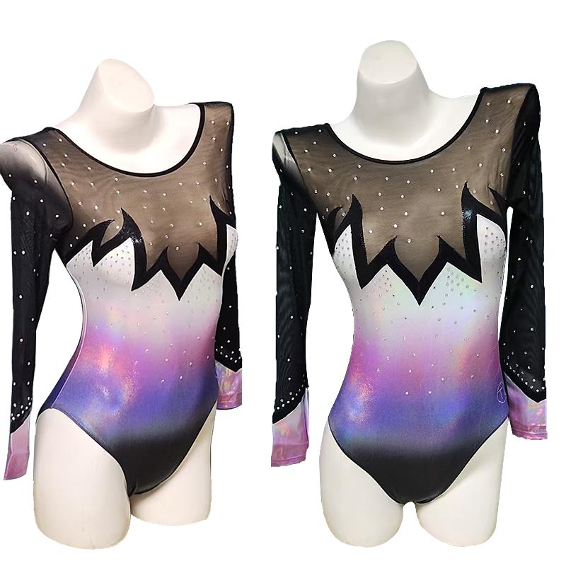 Glitzer Gymnastik Turnanzug Longärmlig Farbverlauf Glänzend Leotard 110 140 146 158 170 Trikotanzug Mit Strass Für Mädchen Kinder Damen von Okayygym
