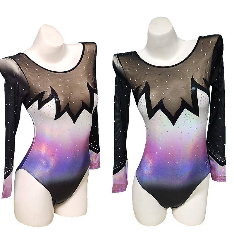 Glitzer Gymnastik Turnanzug Longärmlig Farbverlauf Glänzend Leotard 110 140 146 158 170 Trikotanzug Mit Strass Für Mädchen Kinder Damen von Okayygym