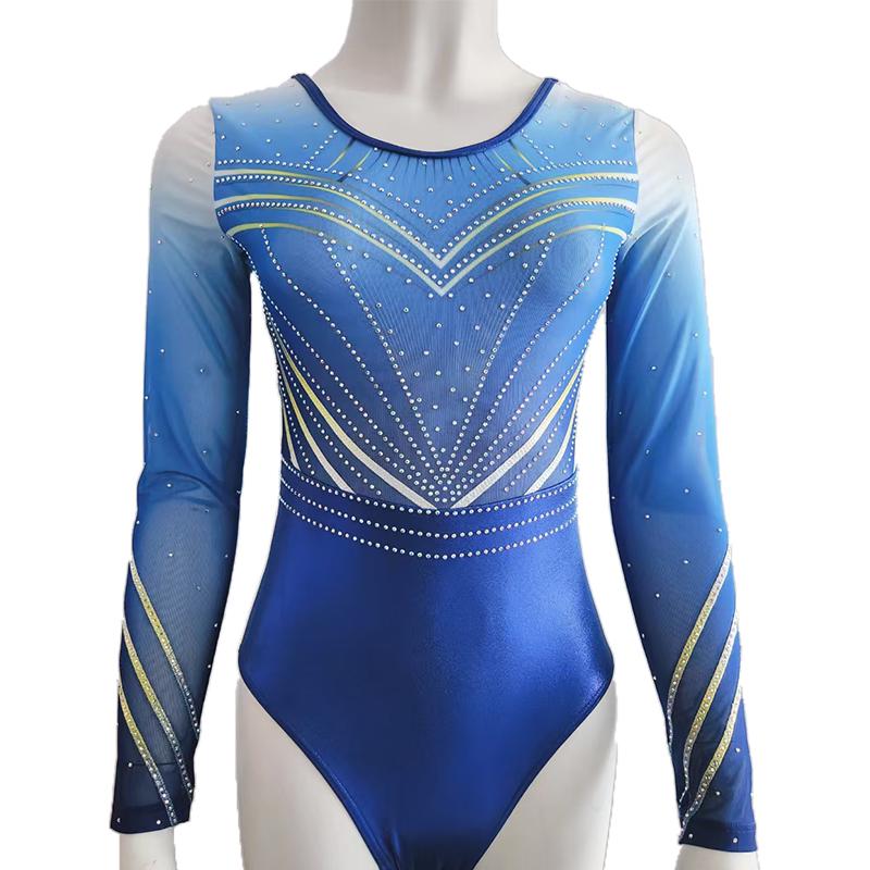 Glitzer Langarm Turnanzug Gymnastik Anzug Farbverlauf Blau Kinder 110 128 140 146 158 Trikot Sparkle Leotard Wettkampf Gerrätturnen von Okayygym