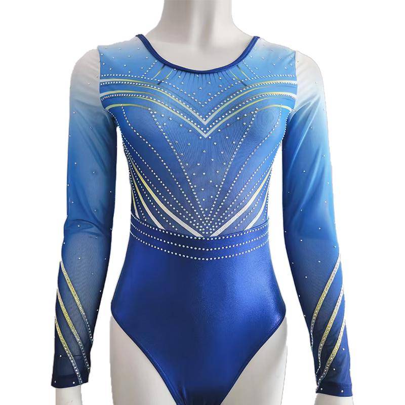 Glitzer Langarm Turnanzug Gymnastik Anzug Farbverlauf Blau Kinder 110 128 140 146 158 Trikot Sparkle Leotard Wettkampf Gerrätturnen von Okayygym