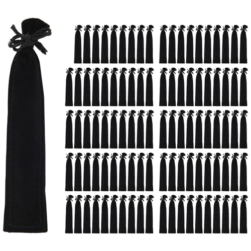 Okeeyseda 100 StüCk Samt Stift Tasche Schwarz Kordelzug Tasche Einzel Stift Halter Verpackung HüLle für Schule BüRo Werbe Geschenk von Okeeyseda