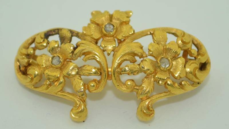 18K Jugendstil Rosenschliff Diamant Brosche von OkeysSecretRoom