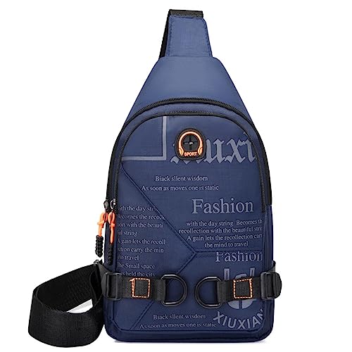 Multifunktionale modische Brusttasche, hergestellt aus spritzwasserfestem Oxford Stoff Material, mit Ohrhörerlöchern, Radfahren Reise Umhängetasche, Casual Street Blau von OkiiO