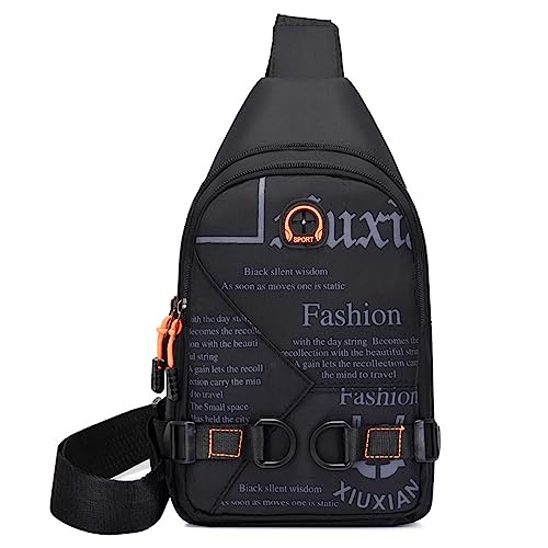 Multifunktionale modische Brusttasche, hergestellt aus spritzwasserfestem Oxford Stoff Material, mit Ohrhörerlöchern, Radfahren Reise Umhängetasche, Casual Street Schwarz von OkiiO