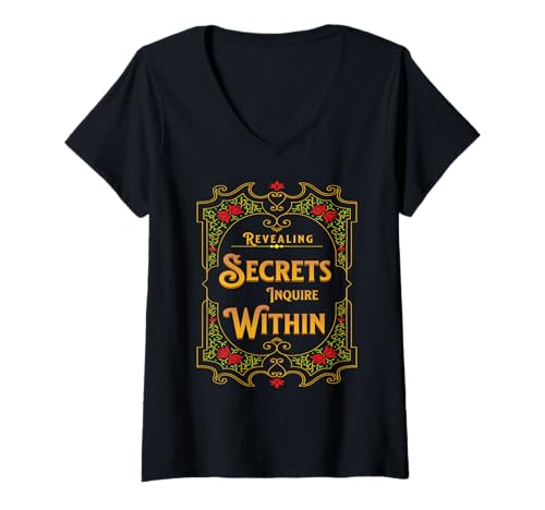 Damen Geheimnisse Enthüllen Erfragen Sie Drinnen Vintage Mystery T-Shirt mit V-Ausschnitt Damen Geheimnisse Enthüllen Erfragen Sie Drinnen Vintage Mystery T-Shirt mit V-Ausschnitt von Okkult Gothic Kuriositätenladen Stil