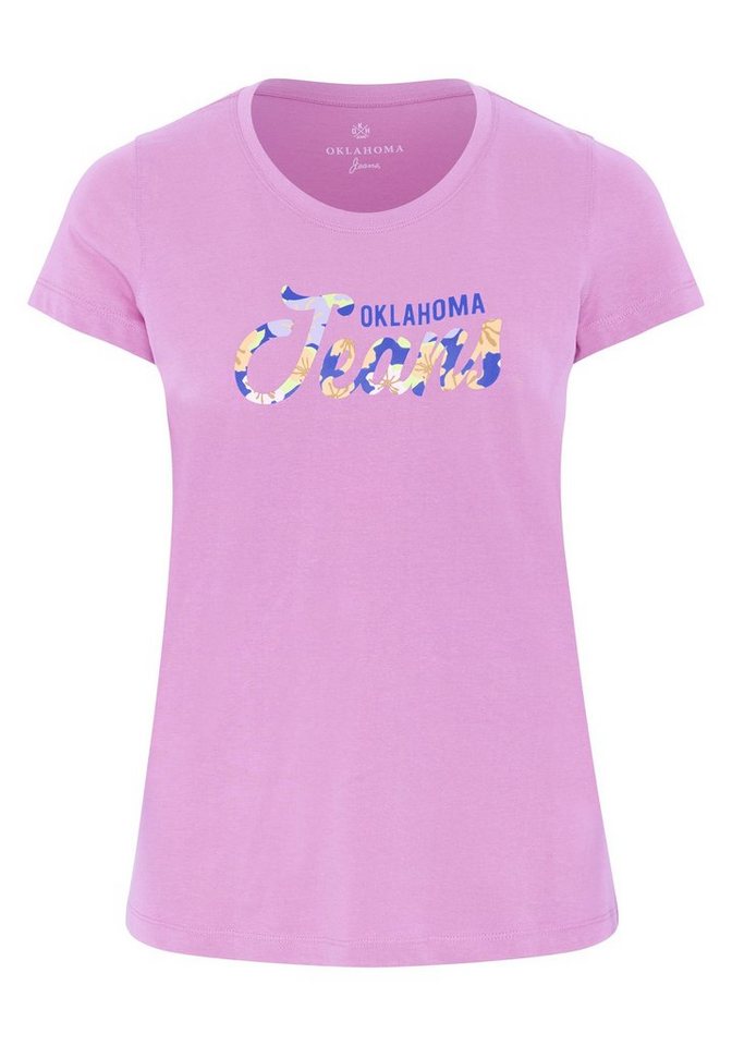 Oklahoma Jeans Print-Shirt mit floralem Label-Akzent von Oklahoma Jeans