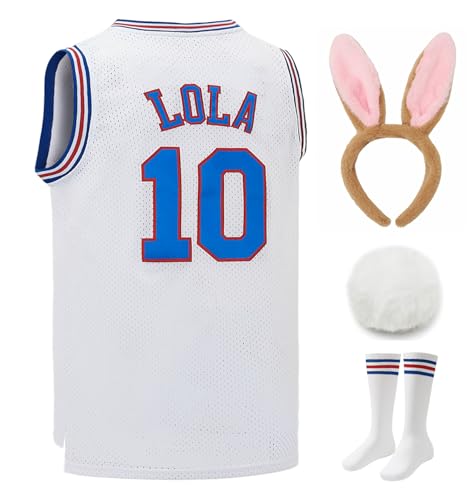 OKnown Lola #10 Space Herren Filmtrikot Looney Basketballtrikot mit Kopfreifen und Socken, S-XXL, Weiss/opulenter Garten, Klein von OKnown