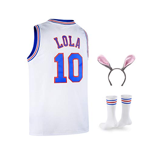 Lola #10 Bunny Space Herren-Trikot Looney Basketball-Trikot mit Kopfreifen und Socken, S-XXL - Weiß - X-Groß von Oknown