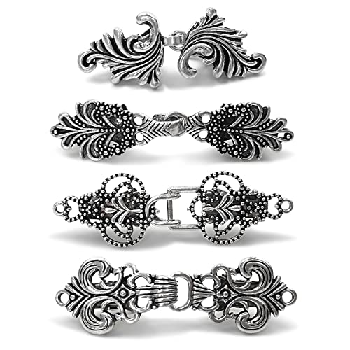 4 Stück Metall Strickjacke Clip, Vintage Kragen Kleid Clips, Antik Silber Ton Pullover Clip, Retro Metall Pullover Schal Clip, Umhang Broschen und Schal Pins für Frauen Mädchen Tragen von Okoss