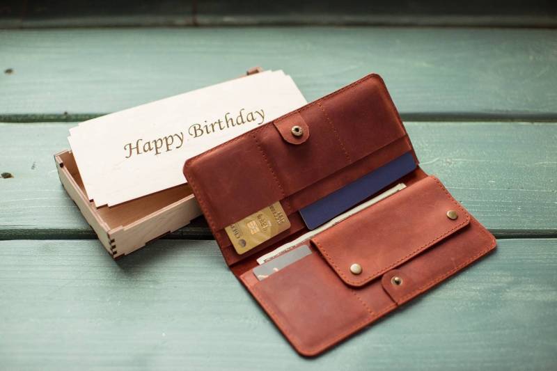 Lange Leder Passport Brieftasche Cognac Braun Reise-Organizer von OkraShop